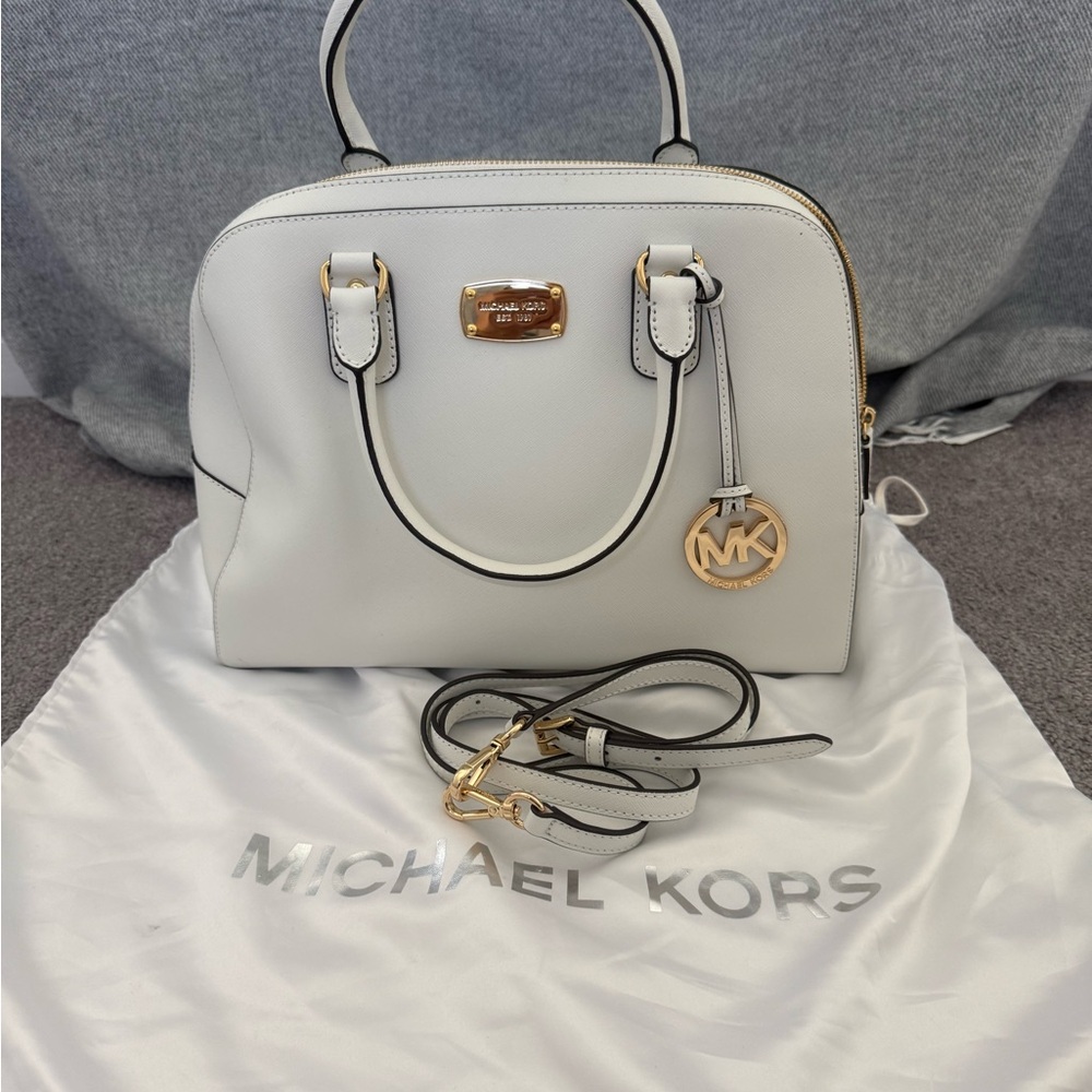 Michael Kors Cream Satchel with Gold Accents